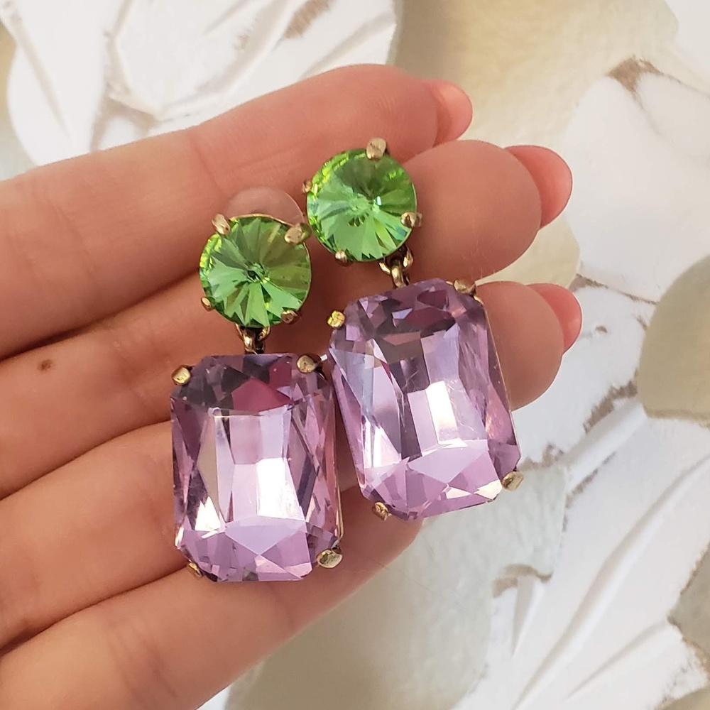 Crystal Dangle Earrings Purple Lilac Green